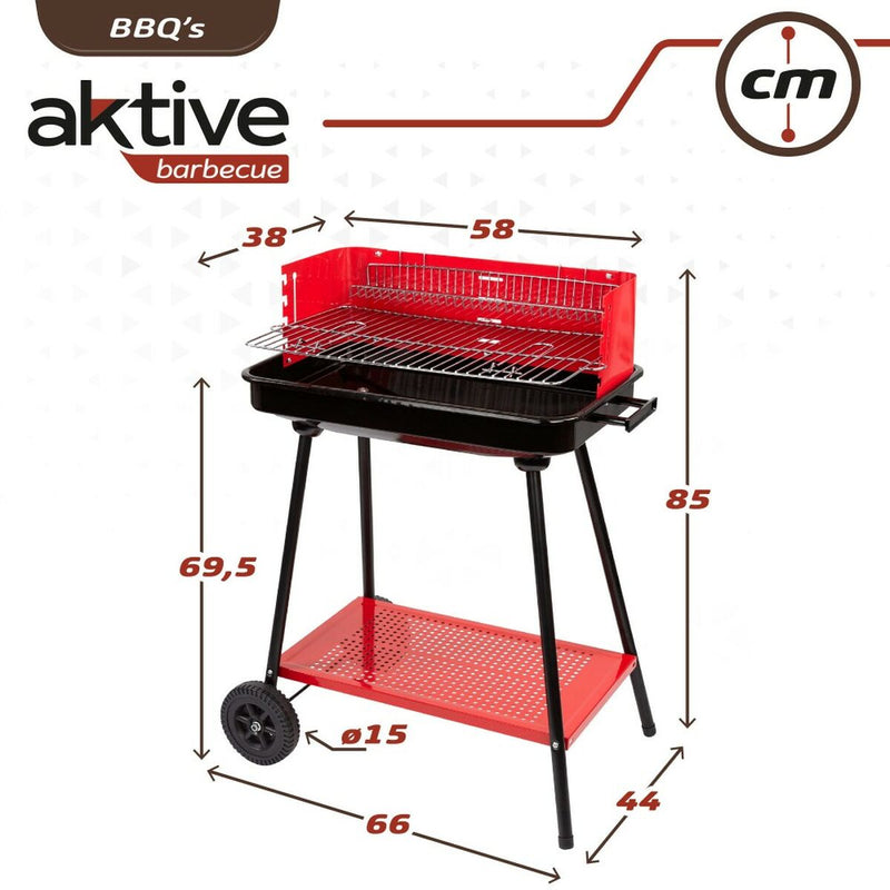 Barbecue a Carboni con Ruote Aktive Rosso 66 x 85 x 44 cm