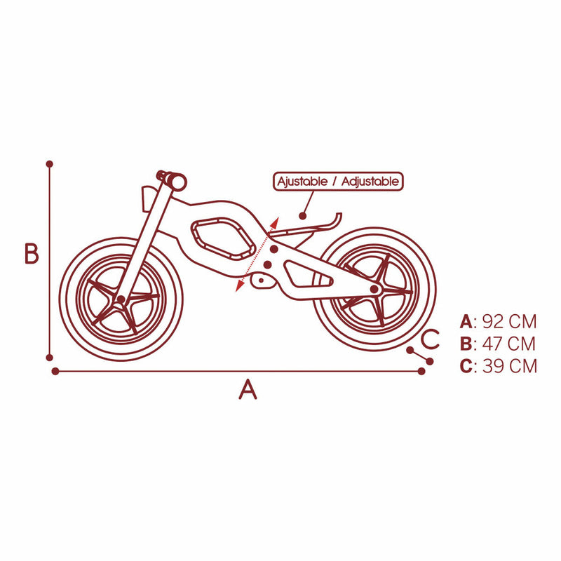 Bicicletta per Bambini Senza pedali in Legno Caucciù Altezza Regolabile +2 Anni