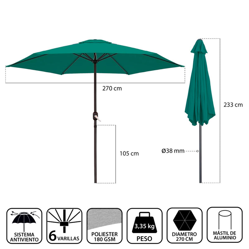 Ombrellone Monty Alluminio Verde 270 cm