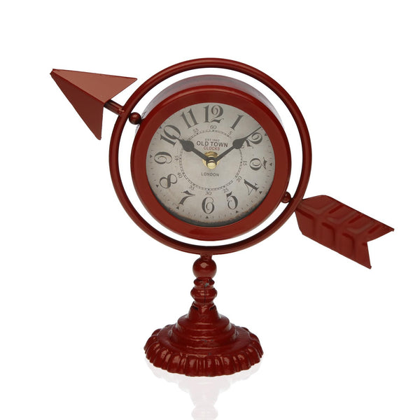 Orologio da Tavolo Analogico Design Freccia in Metallo 23 cm Rosso