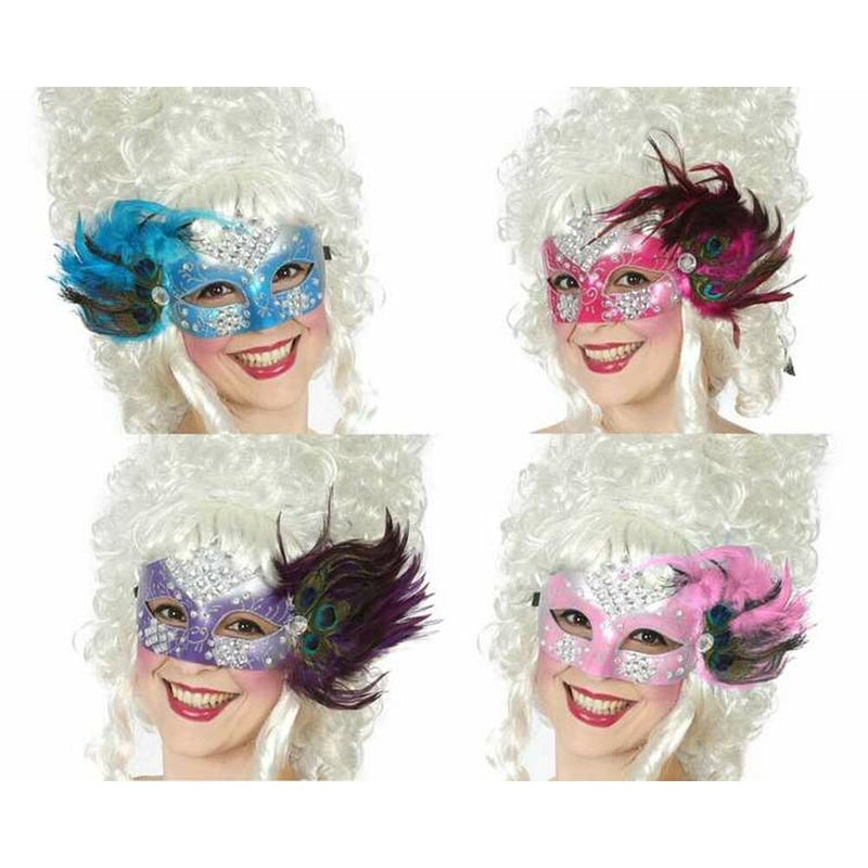 Maschera Veneziana di Carnevale da Donna Stile classico con Piume