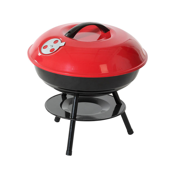 Barbecue In Acciaio da Campeggio Con Coperchio Ventilato Rosso e Vassoio 35 x 37 cm