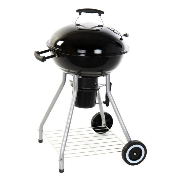 Barbecue a Carbone BBQ con Ruote e Coperchio in Metallo Nero con Ventilazione