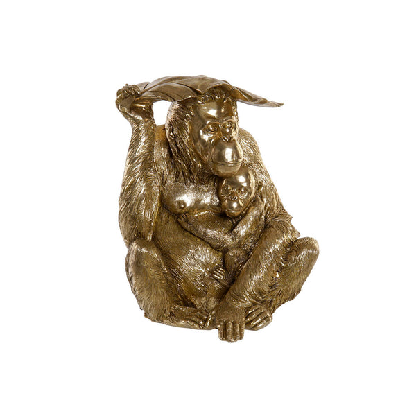 Statua Decorativa Scimmia con Cucciolo in Resina Dorata 50 cm