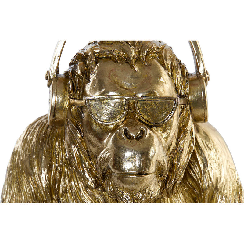 Statuetta Gorilla con Occhiali da Sole e Cuffie Resina Dorata 36 cm