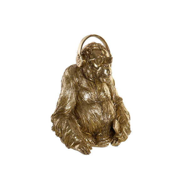 Statuetta Gorilla con Occhiali da Sole e Cuffie Resina Dorata 36 cm