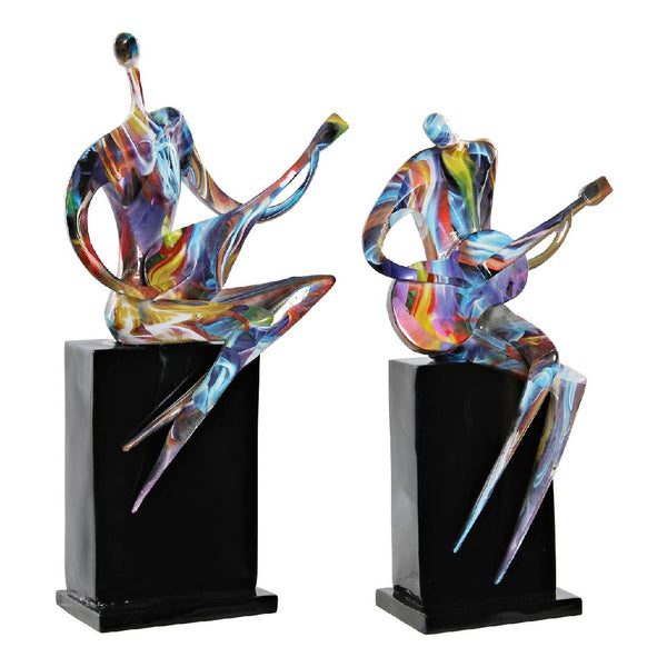 Set soprammobile coppia di statuette suonatori stile arte moderna cm 51,5