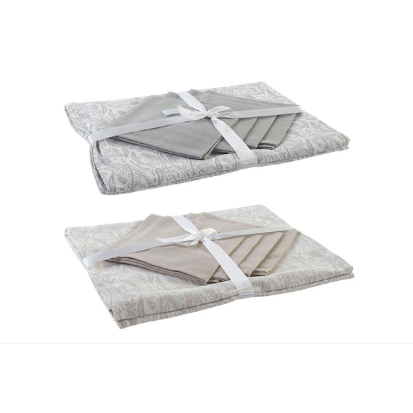 Tovaglia e tovaglioli DKD Home Decor Beige Cotone Bianco (150 x 150 x 0.5 cm) (36 x 35 x 0,5 cm) (2 pz)