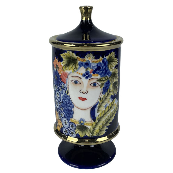 Vaso decorativo in Porcellana con Coperchio decorato con fantasia Orientale - Soprammobile per la Casa - 25 cm