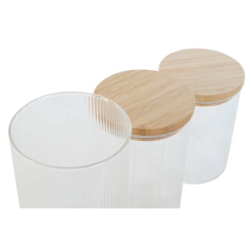 Set di 3 Barattoli Home ESPRIT Trasparente Silicone Bambù Vetro Borosilicato 10 x 10 x 22,3 cm