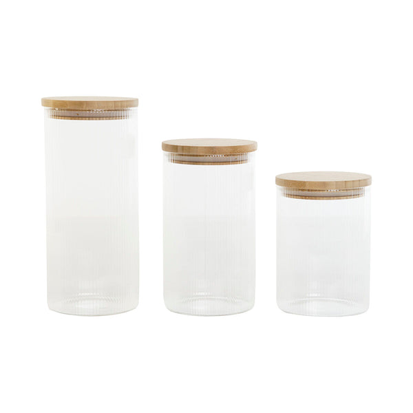 Set di 3 Barattoli Home ESPRIT Trasparente Silicone Bambù Vetro Borosilicato 10 x 10 x 22,3 cm