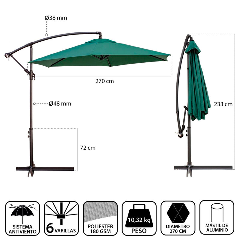 Ombrellone Monty Alluminio Verde 270 cm