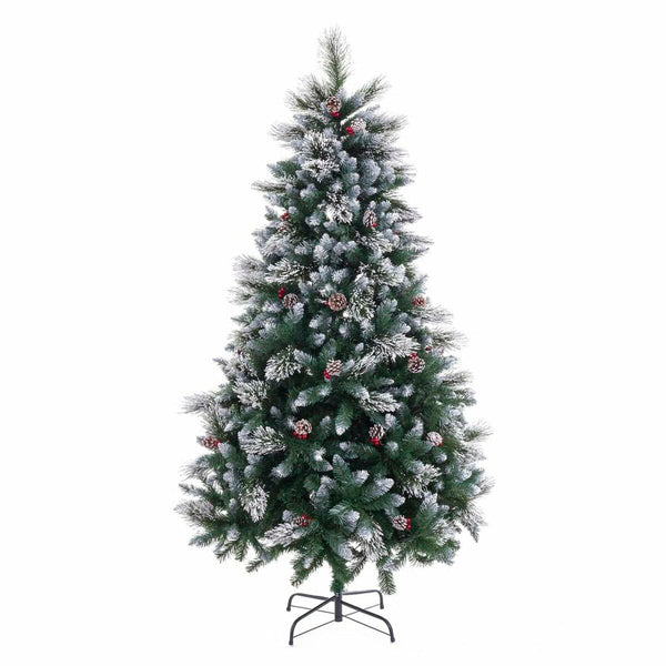 Albero di Natale Bianco Rosso Verde PVC Metallo Polietilene Nevoso 210 cm
