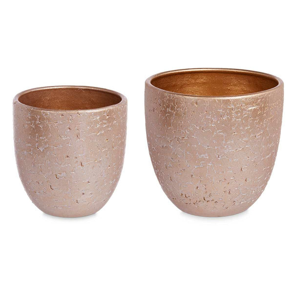 Set di Vasi Ø 20 cm Ø 25 cm 2 Pezzi Perla Dorato Ceramica