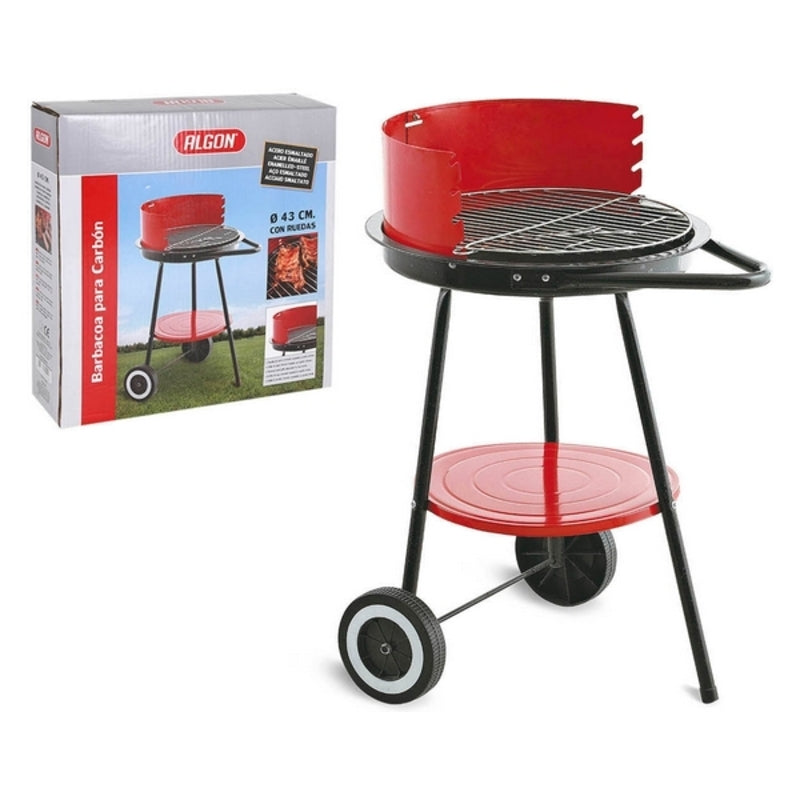 Barbecue a Carbonella con Ruote Algon Nero Rosso (Ø 43 cm) Acciaio Smaltato