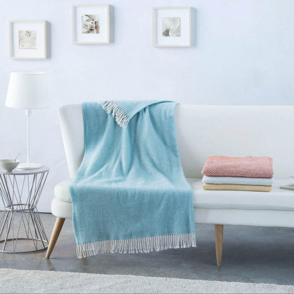 Coperta per divano di Lana Azzurra con frange cm 170x130