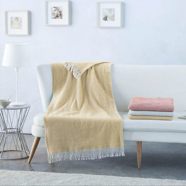 Coperta per divano di Lana Giallo Ocra con frange cm 170x130