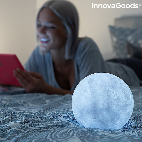 Lampada Sferica a forma di Luna con superficie in 3D Luce LED Ricaricabile con comando touch e telecomando InnovaGoods
