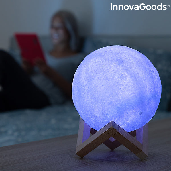 Lampada Sferica a forma di Luna con superficie in 3D Luce LED Ricaricabile con comando touch e telecomando InnovaGoods