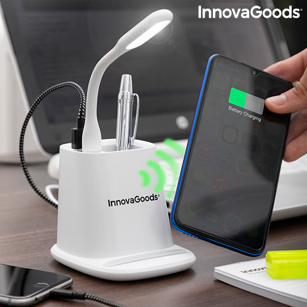 Caricabatterie Wireless con Portapenne e Lampada a LED USB 5 in 1 DesKing InnovaGoods