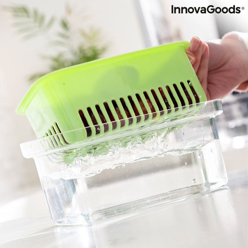 Contenitore per Alimenti applicabile al ripiano del frigorifero InnovaGoods con scola-acqua coperchio con valvola Salvaspazio