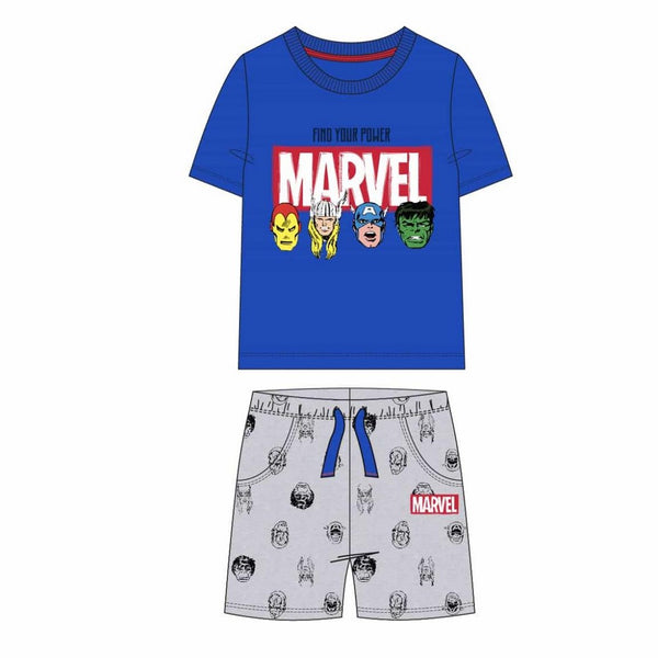Completo Maglietta e Pantaloncini per bambini The Avengers Grigio Azzurro