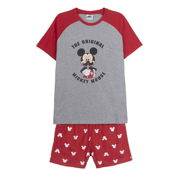 Pigiama Estivo T-Shirt e Pantaloncino da Uomo Mickey Mouse Rosso Grigio