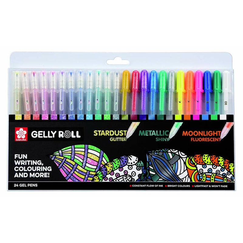 Set di Penne Gel Colorate Gelly Roll 24 Pezzi - Pennarelli Fluo, Glitter, Lucidi