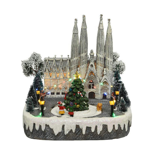 Carillon Natalizio - Piazza Cattedrale Barcellona a Natale con Luci, Suono e Movimento - cm 30x28x26