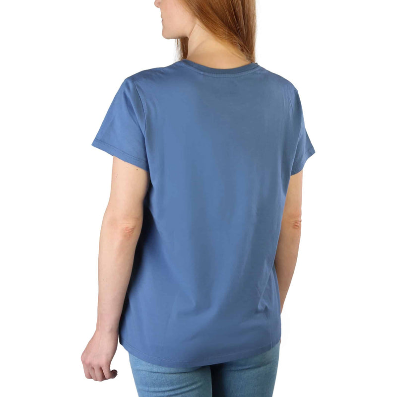 T-shirt Donna Levis The Perfect Blu con Logo Bianco Maglietta a Maniche Corte in cotone