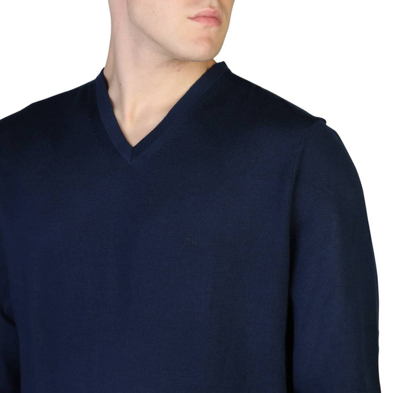 Maglione di Lana Uomo Calvin Klein Blu Navy Tinta Unita - V-Neck - Collezione Autunno Inverno
