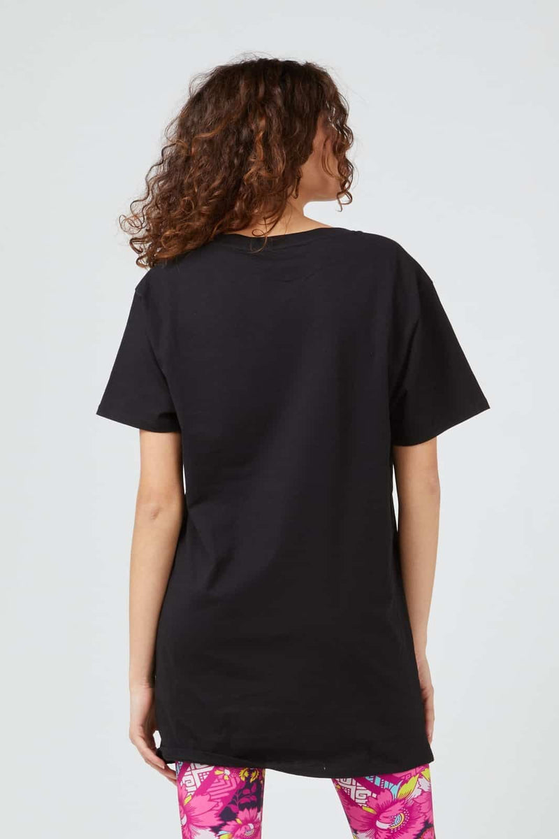 T-shirt Lunga da Donna Custo Barcelona - Maglia a Mezze Maniche Nera con Logo Frontale Dorato