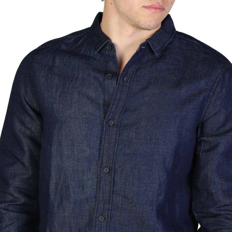 Camicia Uomo Armani Exchange Blu Navy Tinta Unita - Stile Casual - Regular Fit