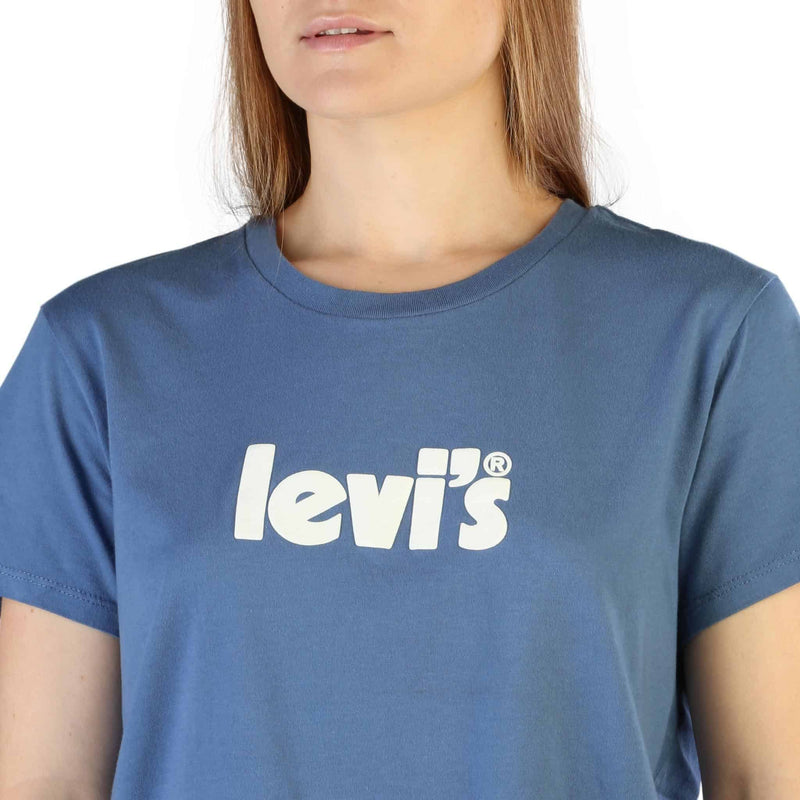 T-shirt Donna Levis The Perfect Blu con Logo Bianco Maglietta a Maniche Corte in cotone