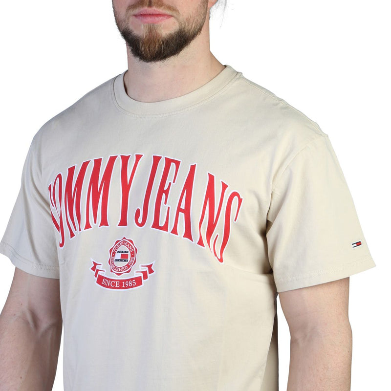 maglietta a maniche corte Tommy Hilfiger da uomo beige con logo rosso