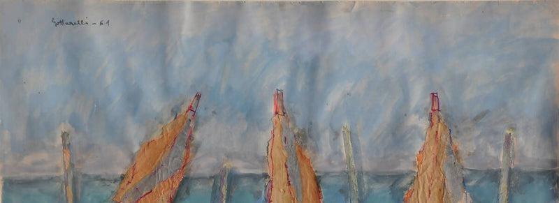 Quadro originale dipinto a mano paesaggio mare regalo collage 50x60 cm
