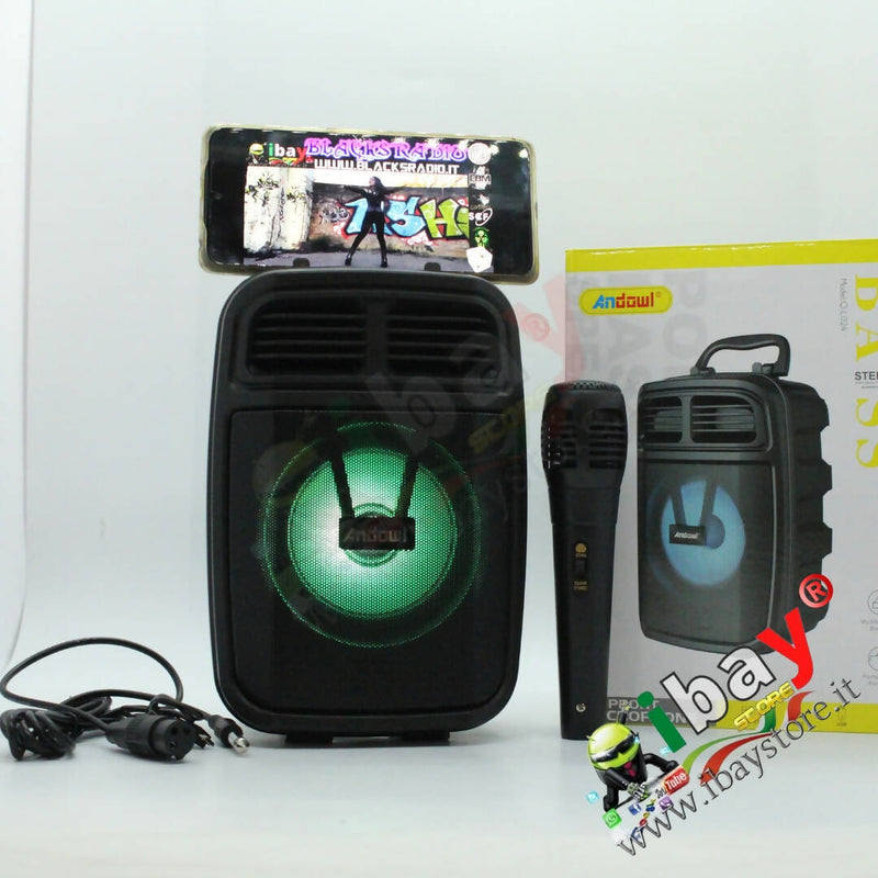 Cassa karaoke portatile con pota smartphone radio bluetooth usb sd mic