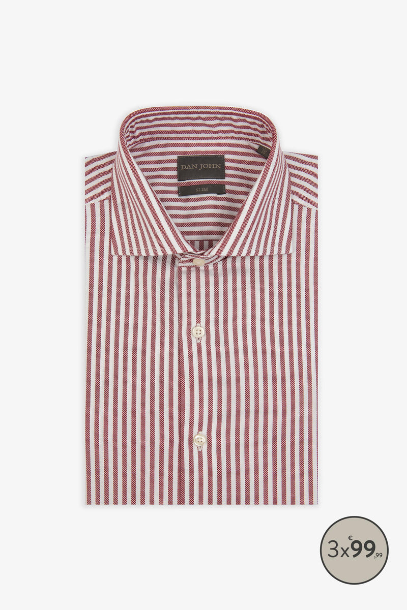 Camicia a righe operata bordeaux slim