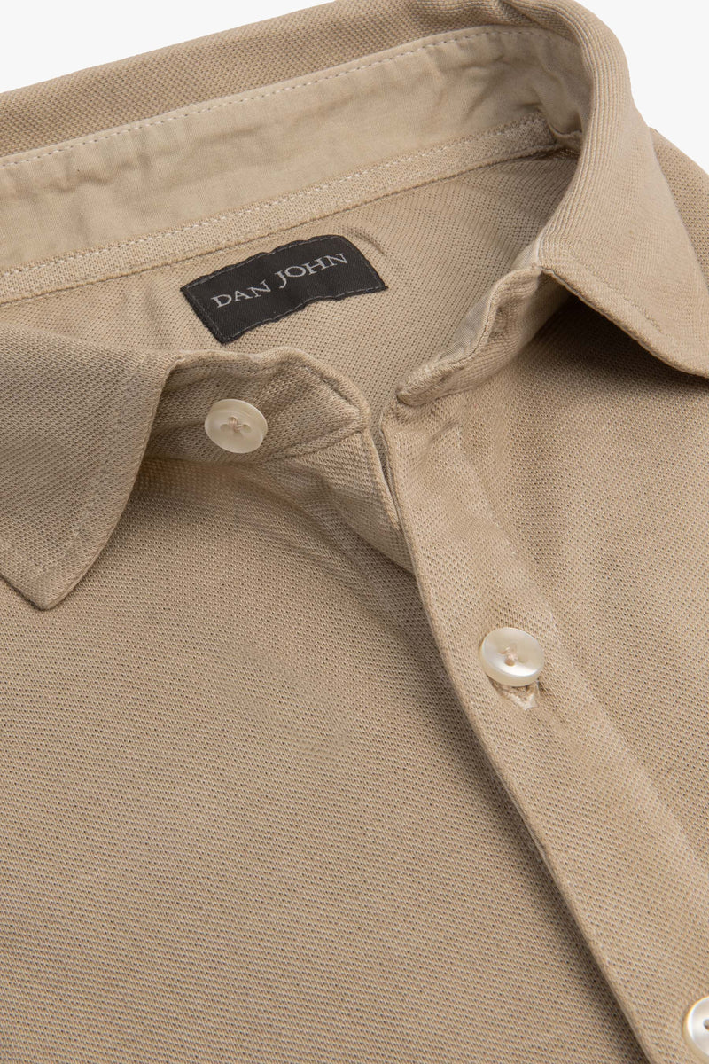 Camicia piquet di cotone beige slim