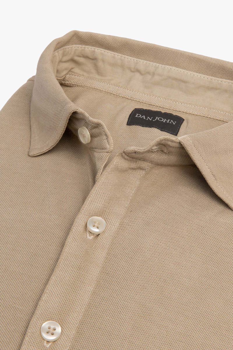 Camicia piquet di cotone beige slim