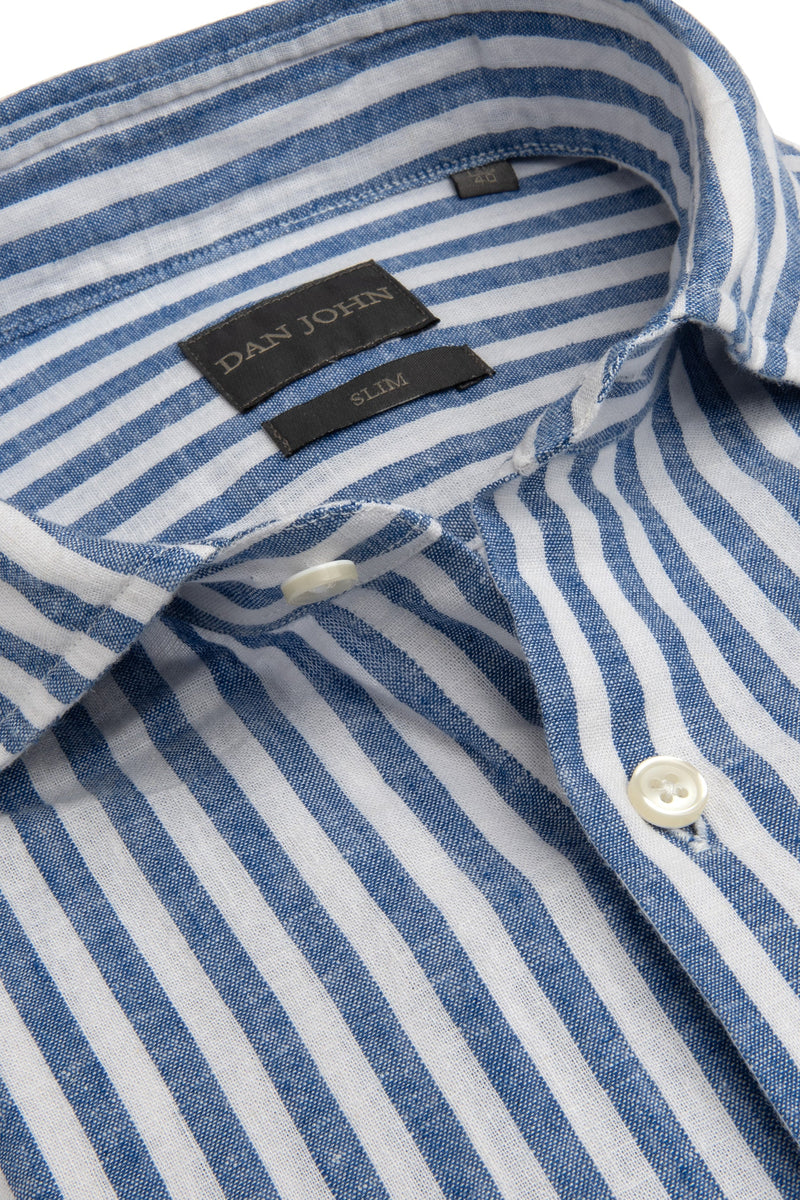 Camicia misto lino a righe azzurra