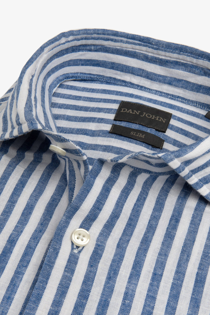 Camicia misto lino a righe azzurra