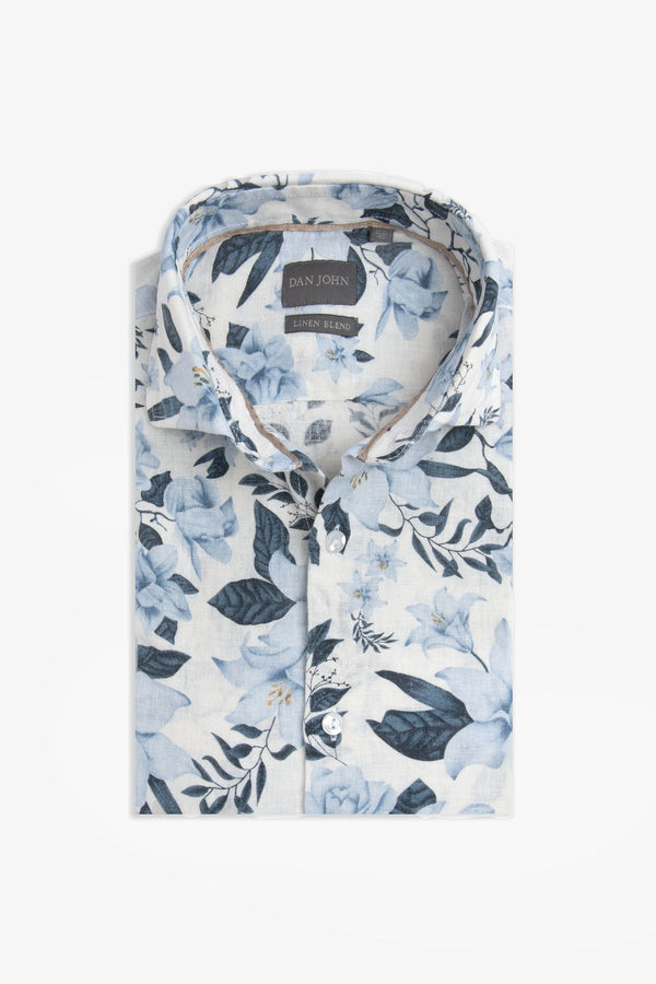 Camicia misto lino fantasia fiori