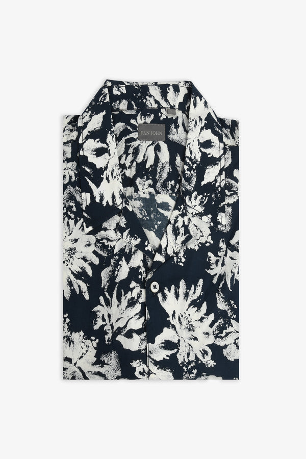 Camicia Hawaiana fantasia fiori blu