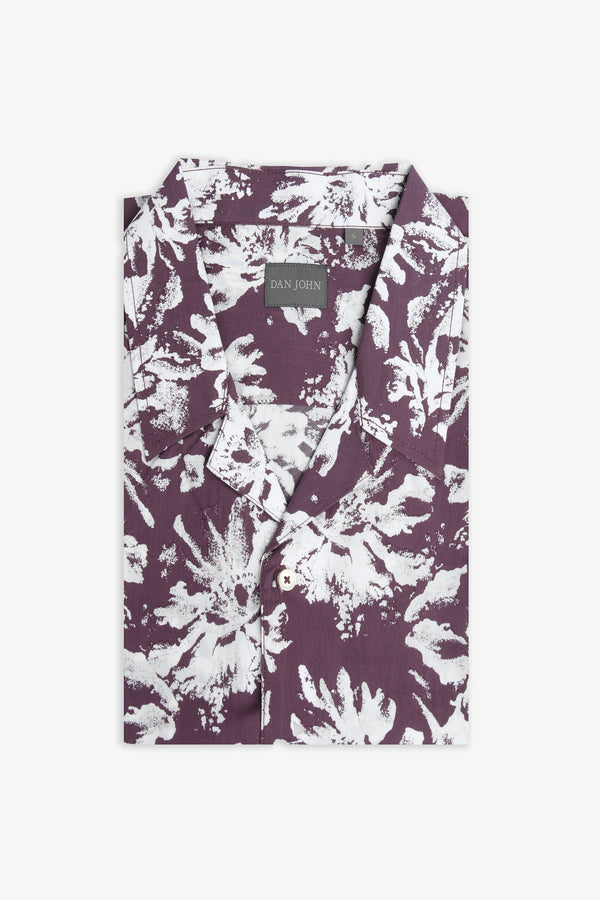 Camicia Hawaiana fantasia fiori melanzana