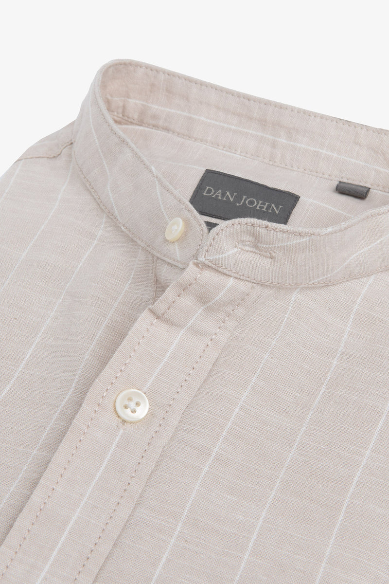 Camicia coreana misto lino rigata beige