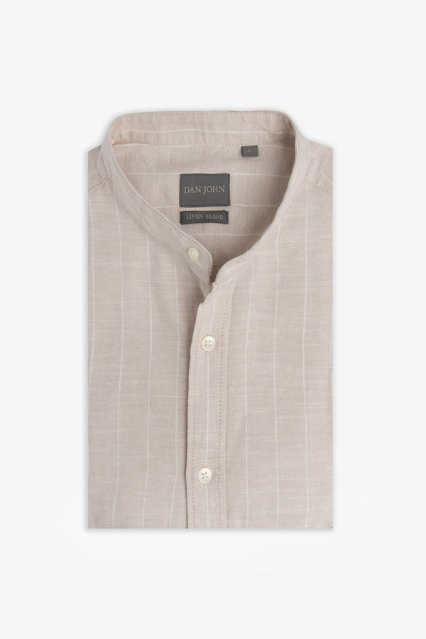 Camicia coreana misto lino rigata beige