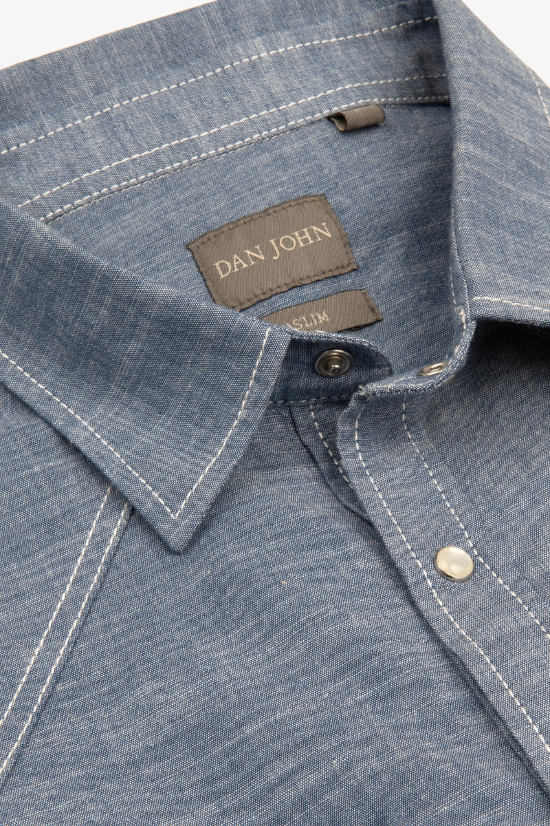 Camicia Denim Uomo Dan John Western in cotone Fiammato - Vestibilità Slim