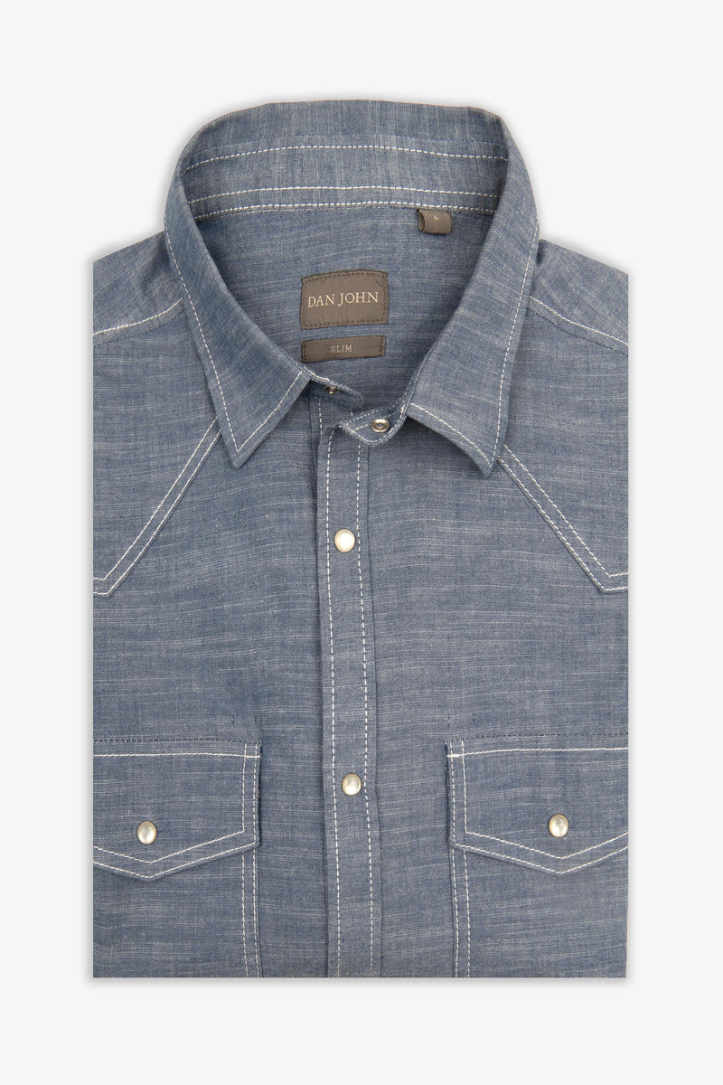 Camicia Denim Uomo Dan John Western in cotone Fiammato - Vestibilità Slim