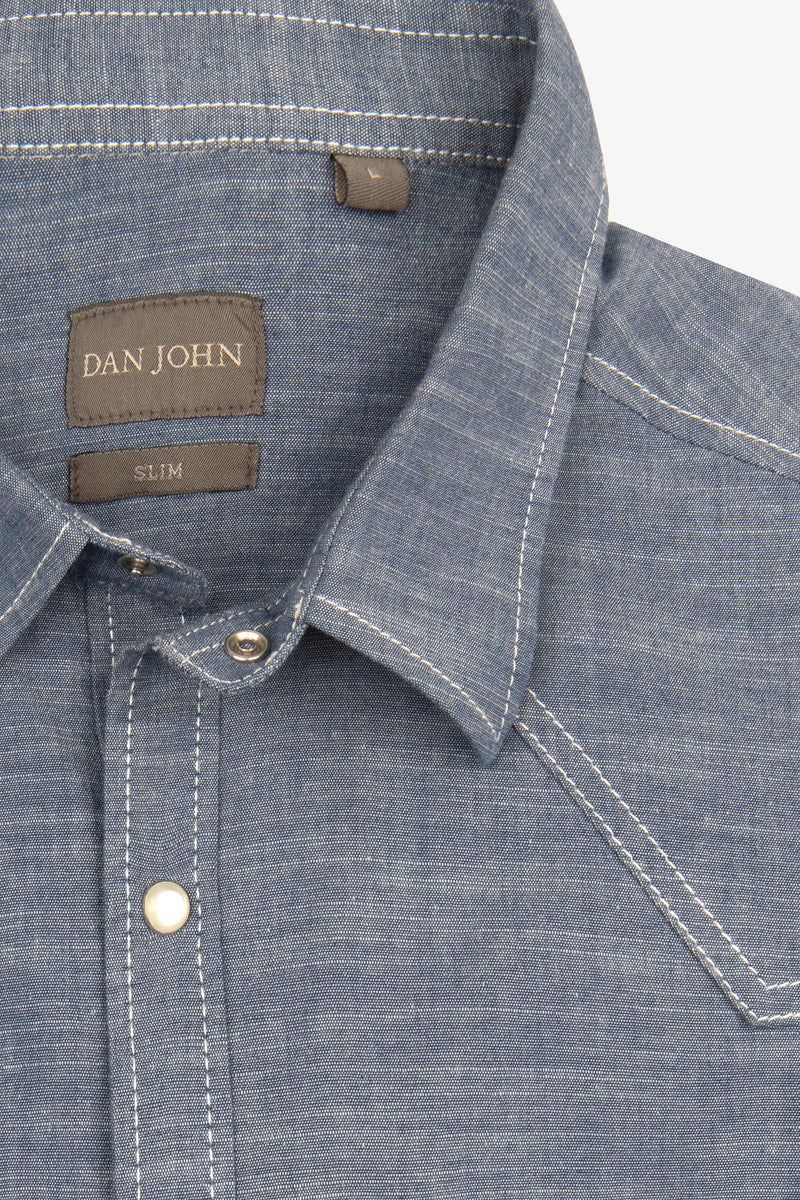 Camicia Denim Uomo Dan John Western in cotone Fiammato - Vestibilità Slim